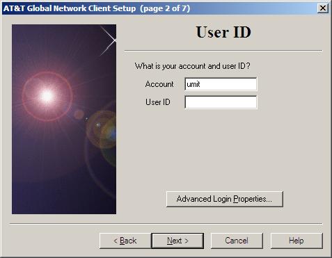 AT&T global dialer setup screen 1 of 7