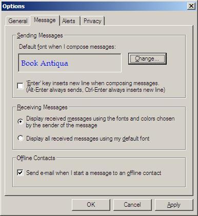 message options tab