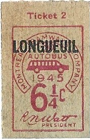 Montreal Tramways Longueuil ticket (front)