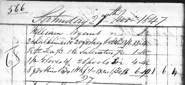 Day Book Record of Shopping Transaction, 27 November 1847