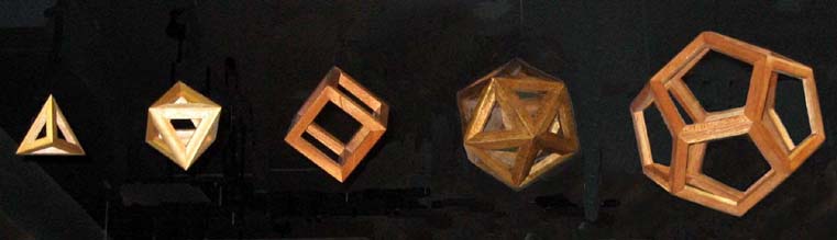 Five open-faced Platonic solids