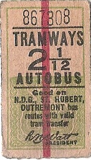 Montreal Tramways bus ticket (English)