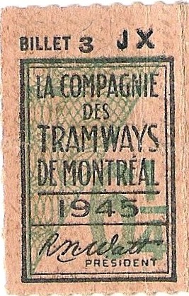Montréal TdM ticket 1945 (Francais)