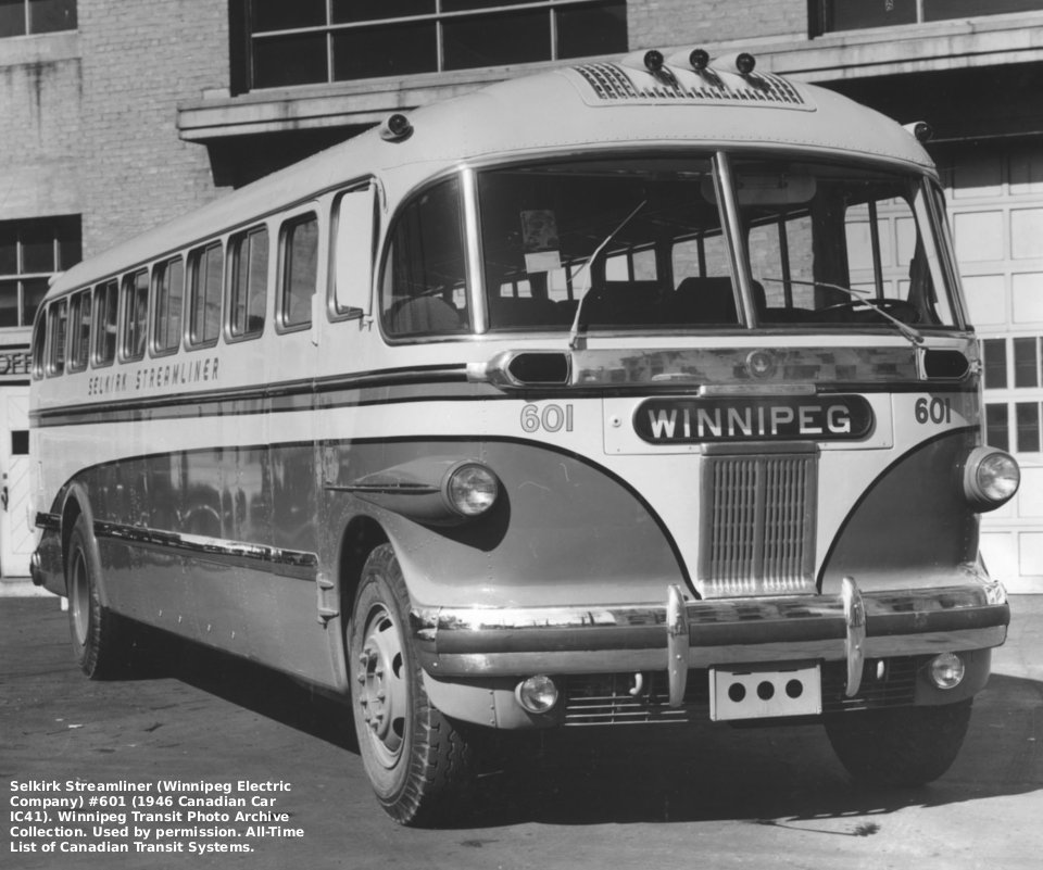 Selkirk Streamliner (Winnipeg Electric Co.) 601 (CanCar IC41) (Winnipeg Transit Photo Archive)